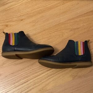 Mini Boden Navy Leather Boots with Rainbow Stripes